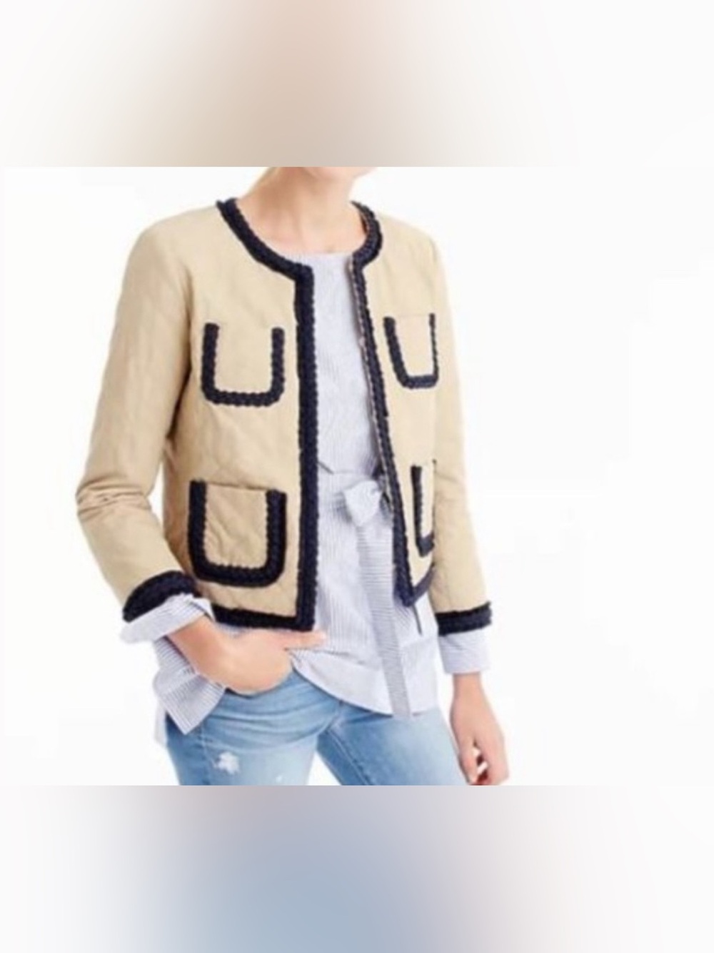 J. Crew quilted lady safari jacket Khaki And Navy Size 10 Preppy Work
